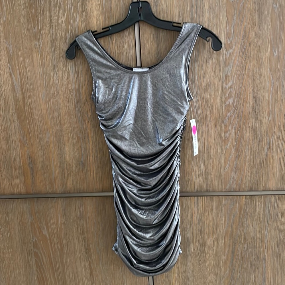 Cheryl Kids ruched silver metallic dress size medium age 10-12